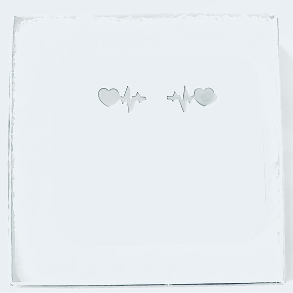 EKG ECG Electrocardio Heartbeat Heart Sinus Rhythm Med Doctor Nurse Silver Studs - Picture 9 of 11